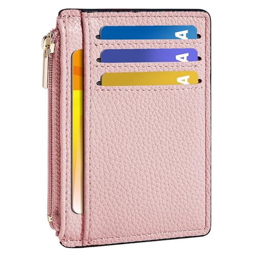 Tipmile Credit Card Holder for Women Slim Minimalist Front Pocket RFID Blocking Wallet Small Compact Card Case with ID Window Dusty Pink