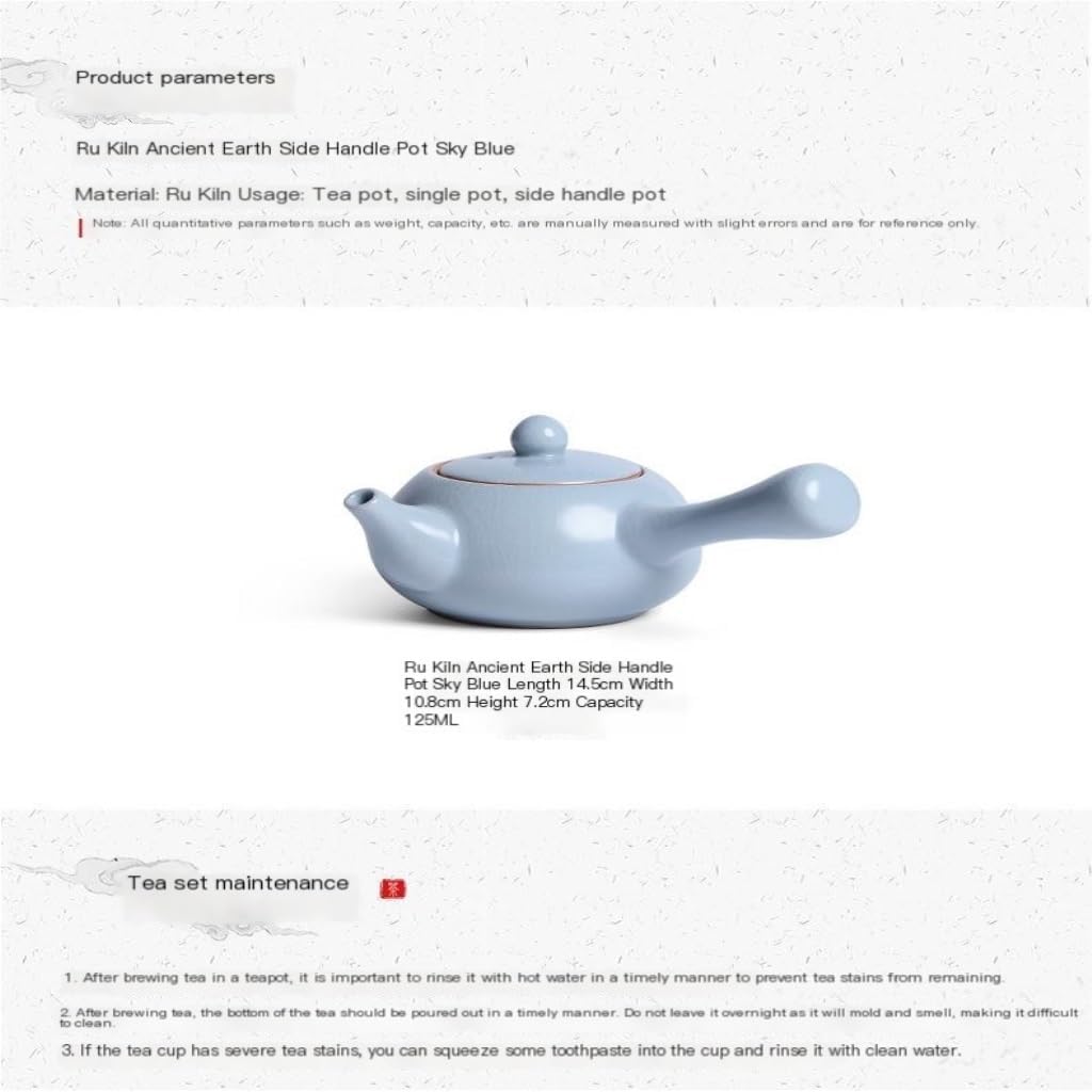 Teapot Ceramic Teapot Ru Kiln Wire Wrapped Side Handle Single Pot Teapot Side Handle Teapot Tea Sets (Blue A)