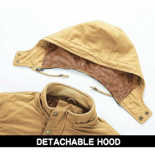 Image of INVACHI Men's Thick Winter Jacket With Hood,Fleece Lining Cotton Military Jackets,Work Coats with Multiple Pockets