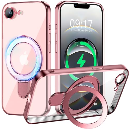 Image of Magnetic for iPhone 16E /17E Case with Invisible Stand[Compatible with MagSafe][Full Camera Lens Protector][Military Drop Protection] Shockproof Not Yellowing Clear Slim Soft for Women Men