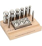 Splenor Tools Steel 8 Hole Dapping Doming Block and 8 Matching Punch Set - for Jewelry Making - M...