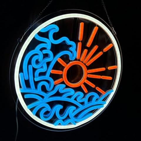 DAKABUKA Sunset Sunrise Neon Sign Dimmable Wave Led Signs for Wall Decor Room Decor Bedroom Office Bar Birthday Party Christmas(Ice Blue Orange) Cover