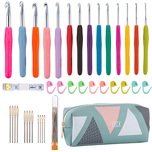 Crochet Hooks, Kmeivol 14 Sizes Crochet Kit, 3.5mm- 10mm Ergonomic Crochet Hook Set for Arthritic Hands, Crochet Hook with Case, Crochet Hooks Set for Braid Craft Gift