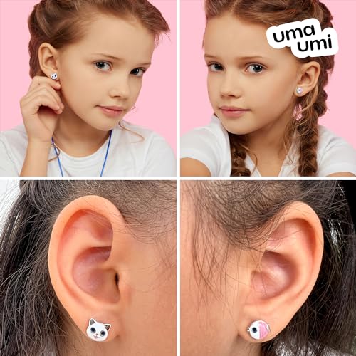 925 Sterling Silver Cat & Fish Stud Earrings for Girls Hypoallergenic Safety Screw Back Rhodium Plated - Cat & Fish Gifts Earrings for Baby Toddlers Little Teens Kids Jewelry4