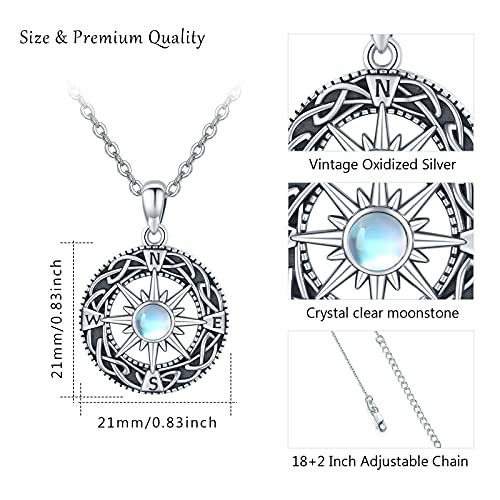 TUGHRA Graduation Necklace Sterling Silver Compass Necklaces for Women Men Celtic Moonstone Pendant Necklace Inspirational Jewelry Gifts for Women Girls Boys Friendship Talisman Gifts for Her Him - Image 5