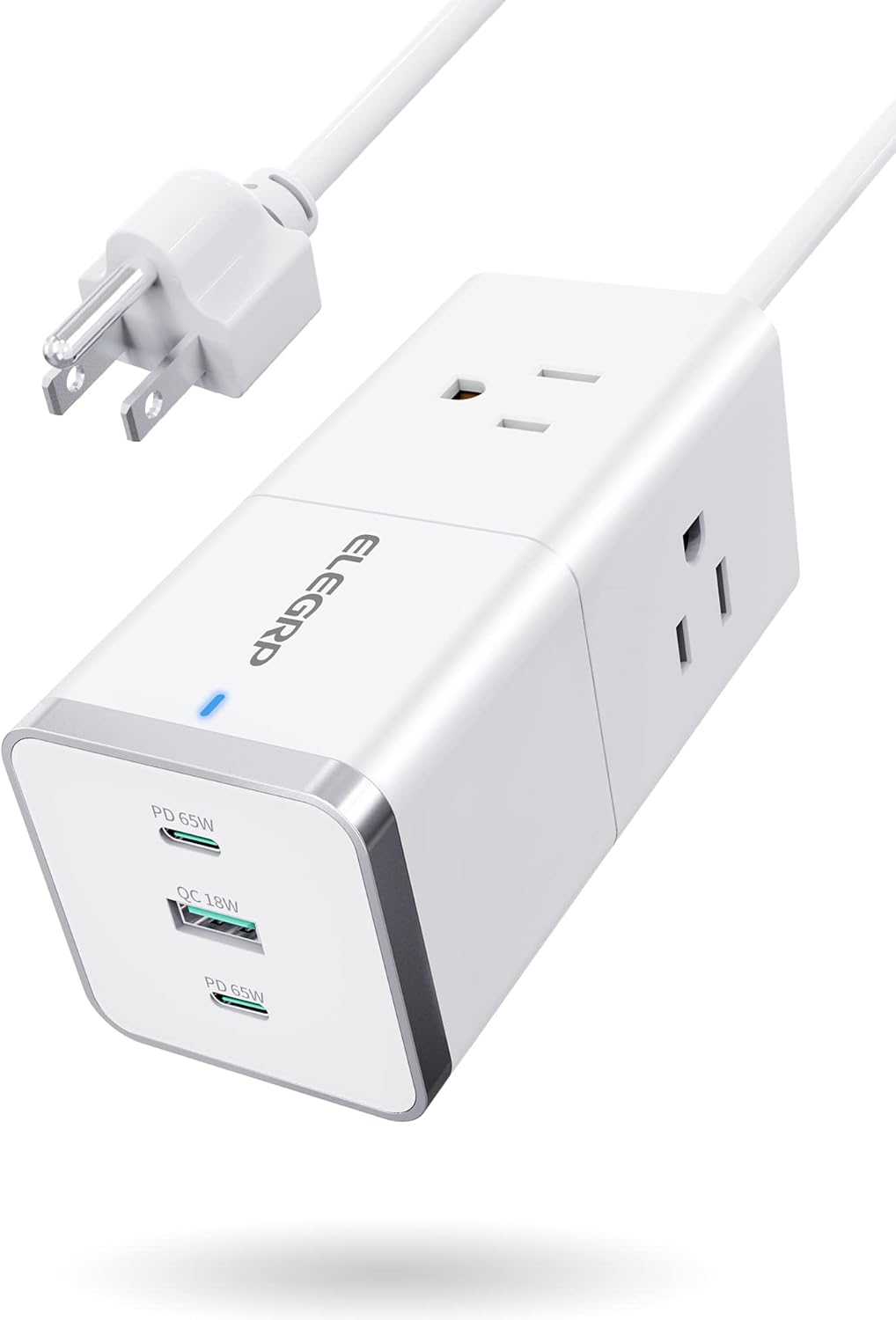 ELEGRPPower Strip Surge Protection- 3 AC Outlets with 3 USB Ports, 5FT Extension Cord, 65W USB C Fast Charging Compatible with MacBook, 5ft Extension Cord with 3 AC Outlets & 3 USB Ports