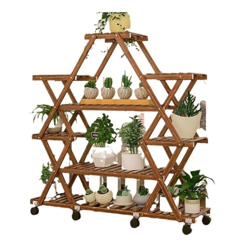 IUokLU Soporte para Plantas De Varios Niveles para Interiores,Maceta De Madera,Soportes para Plantas De Exterior para Varias Plantas,Estante para Plantas,Mesa Tipo(A+Rueda)