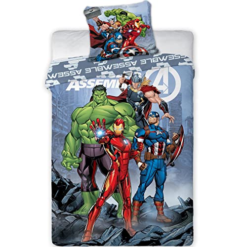 Faro Textiles Marvel Avengers Assemble Réunion de Justiciers Ensemble Housse de Couette Simple - Taille Européenne Cover