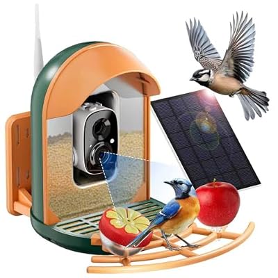 Bird Feeder with Camera, Smart Birdfeeder with Cam Solar Powered, 2K HD Video, AI Identification, Instant Arrival Alerts, IP66 Bird Bath & Feeder,Gift for BirdLover (with Stand, Dark Green)