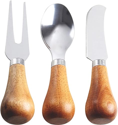 BESTonZON Juego de cuchillos de queso con mango de madera afeitadora de queso tenedor de queso esparcidor de queso cuchara de queso herramientas de