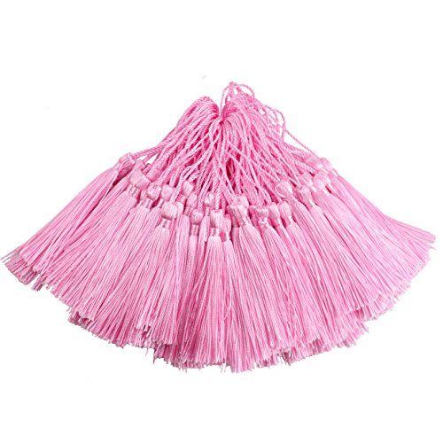 100pcs 13cm/5 Inch Silky Floss Bookmark Tassels with 2-Inch Cord Loop and Small Chinese Knot for Jewelry Making, Souvenir, Bookmarks, DIY Craft Accessory (Pink)