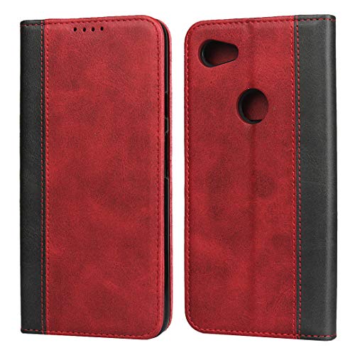 iCoverCase Compatible with Google Pixel 3a Wallet Case, Premium PU Magnetic Leather Card Slots Holder Kickstand Soft TPU Flip Cover Case (Red+Black)