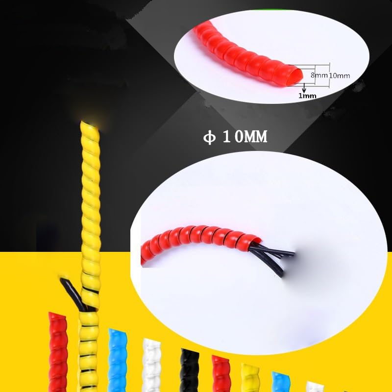spiral protector 1 Meter Spiral Cable Protector Sleeves Car Washer Pipe Sleeve Cable Sleeving Wrap Flame Retardant Tube Hose Water Protective wraps cable(Red,8mm inside diameter)