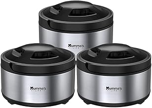 Mumma's LIFE Stainless Steel Insulated Thermal Casserole & Serving Bowl with lid, Keeps Hot & Cold for Long Hours, Grade, Elegant Hot Pot Warmer Pack of 3 (1500 ml, 2500 ml, 3500 ml)