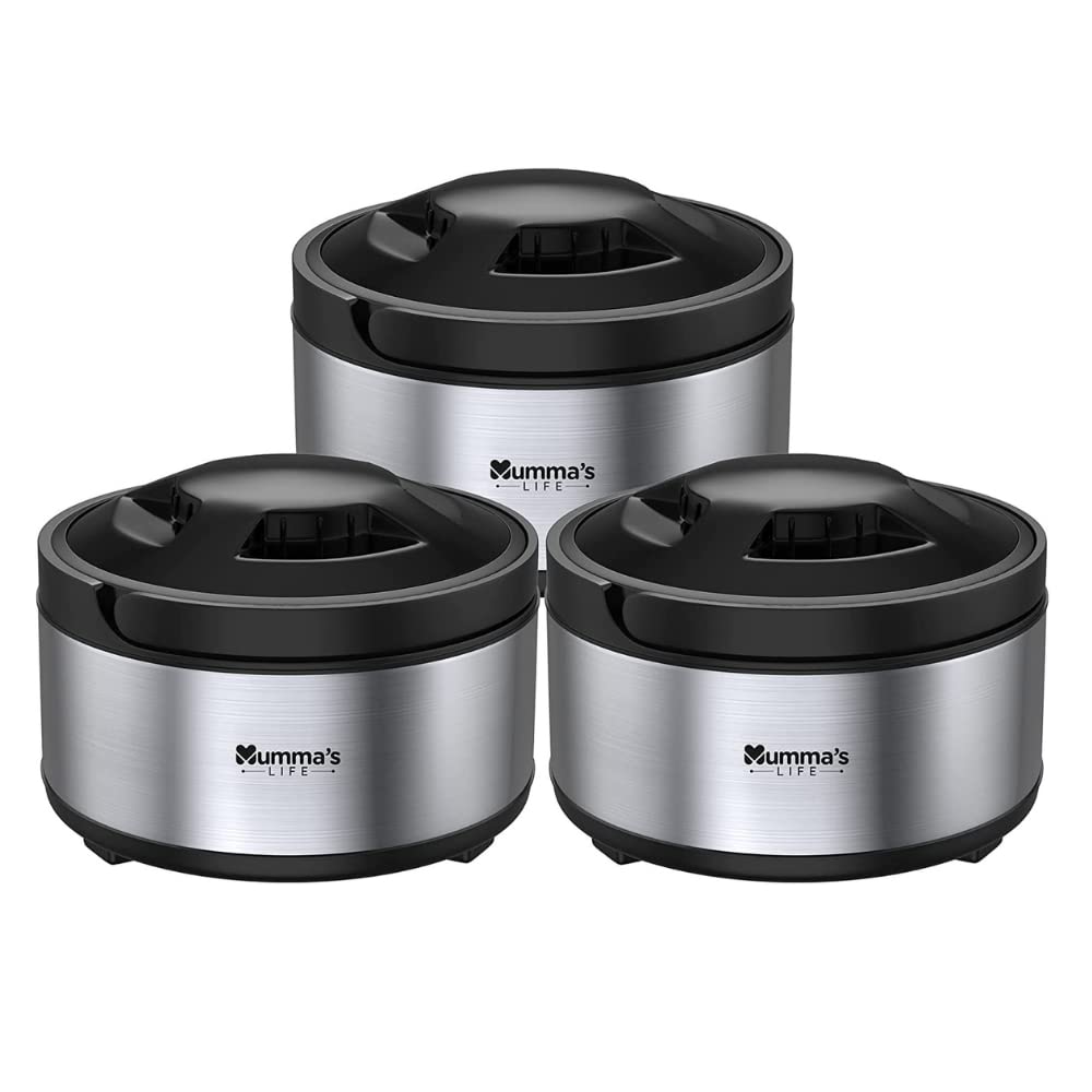 Mumma’s LIFE Stainless Steel Thermosteel Casserole Set of 3 for Kitchen| hot Boxes for Kitchen, Up to 2 Hour| Hot Box Pack of 3 (1500 ml, 2000 ml, 2500 ml) Mumma’s LIFE Stainless Steel Thermosteel Casserole Set of 3 for Kitchen| hot Boxes for Kitchen, Up to 2 Hour| Hot Box Pack of 3 (1500 ml, 2000 ml, 2500 ml)
