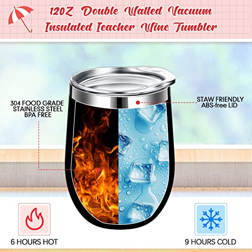 Didaey 12 Pcs Teacher Appreciation Gift Sets 12 Oz Teacher Wine Tumbler For Women Valentines Day Gift For Teacher Thank You Gift Teacher Birthday Gifts Best Teacher Ever Cup And Keychain (Black) #TOP2