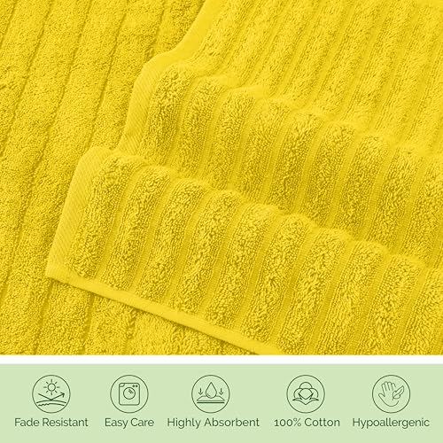 Image of Elegant Comfort Luxury 100% Turkish Cotton Corduroy Ribbed 4 Pack Hand Towel Set 16 x 28 Inch - Absorbent, Super Soft, Quick Dry, Premium Towels for Bathroom, Gym, Spa and Hotel Use, Yellow