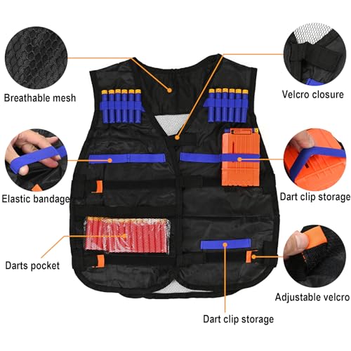 LUUFAN Taktisches Weste-Set für NERF-Waffen mit Nachladeklips, Nachfüll-Darts, Handgelenkband, taktischer Schutzbrille und Dartgürteln als Geschenk zum Geburtstag, Erntedankfest oder Weihnachten
