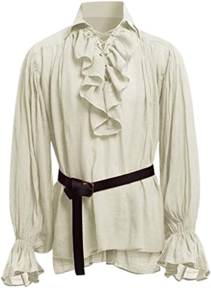 Medieval Shirts Ruffled Gothic Steampunk Pirate Pants Cosplay Costume Mens Tops Pants Lacing Up Shirt