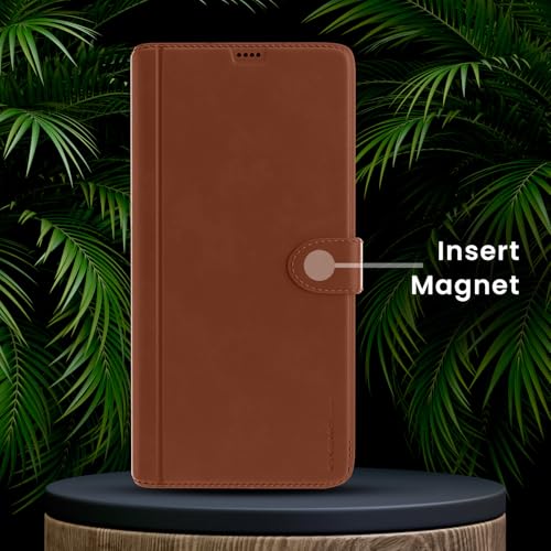 Image of KIVANO LUXE Compatible for Poco X4 Pro 5G Luxury Handmade Leather Magnetic Flip Folio Case | Card Holder & Kickstand | Slim Protective Cover | Unisex - Dark Brown