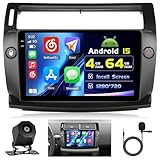 4+64G Android Autoradio pour Citroen C4 2004-2009 sans Fil Carplay, 9 Pouces Incell écran Tactile pour Voiture avec Bluetooth 5.0/GPS/FM/RDS/EQ/Caméra de Recul