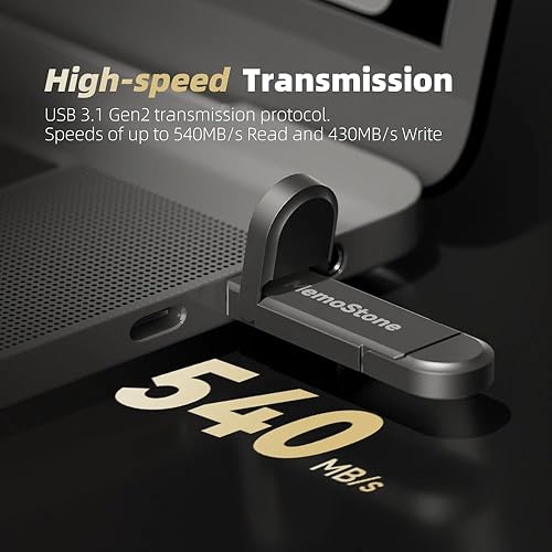 Miniatura 2 de KingSpec MemoStone SSD externo de 1 TB, USB 3.2 Gen2 Interfaz AC de doble tipo, hasta 540 MBs, unidad de estado sólido portátil perfectamente