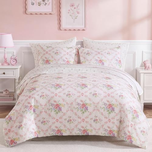 Image of BLOOMHAVEN Twin XL Comforter Set for Girls, 5 Pieces Colorful Floral Vine Bedding Set, All Seasons Kids Dorm Bed in a Bag with Sheets, Pillowcase & Sham