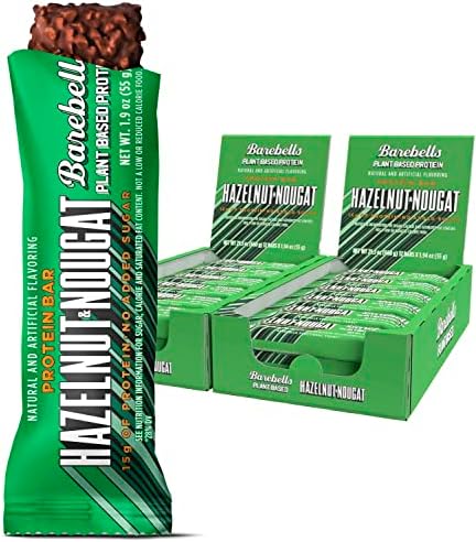 Barebells Vegan Protein Bars Hazelnut & Nougat - 12 Count, Pack of 2 - Plant Based Protein Bar with 15g of High Protein - Chocolate Protein Snacks with 1g of Total Sugars - On The Go Breakfast Bars