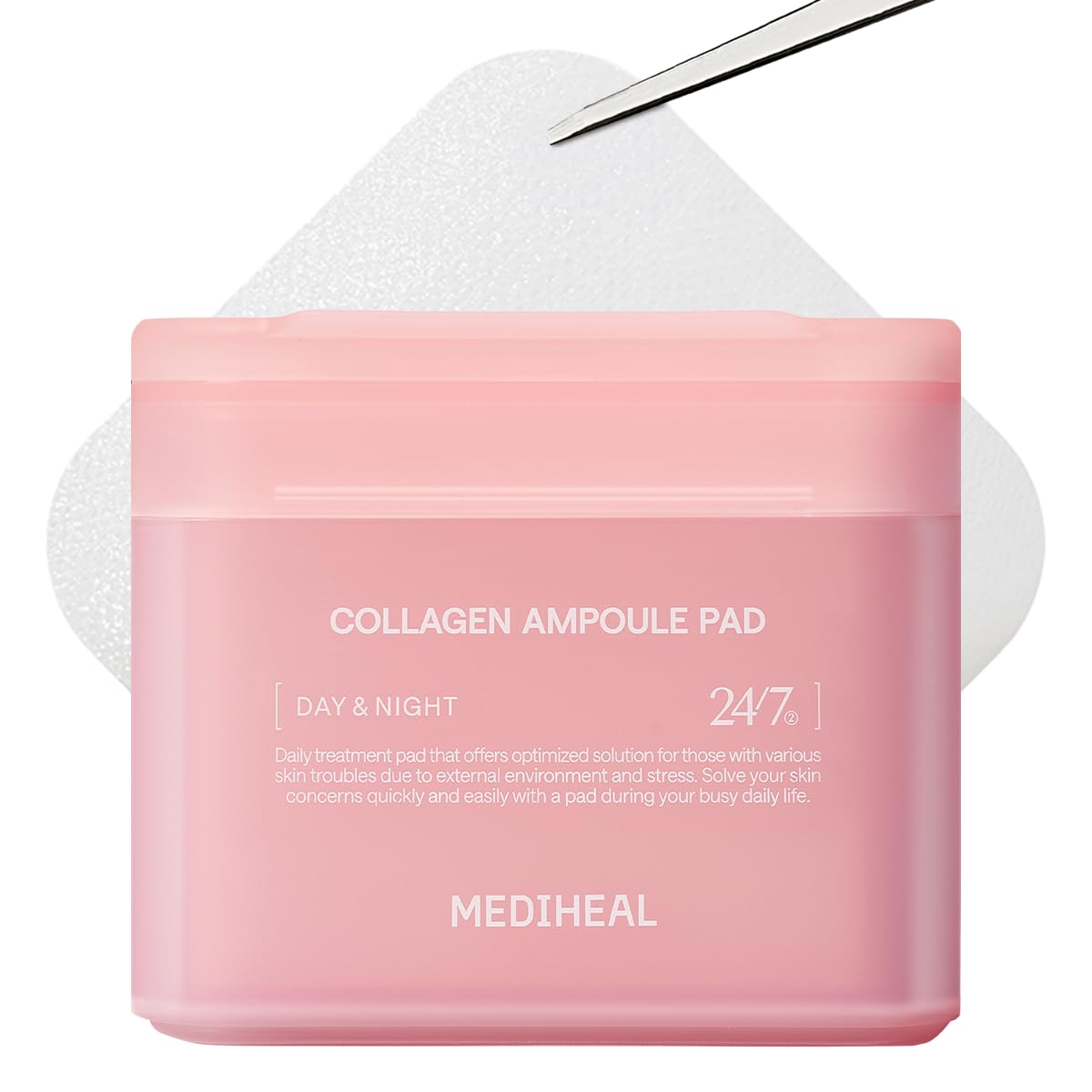 Mediheal Korean Collagen Ampoule Pad 100 Pads | Vegan Collagen & Ceramide Skin Firming Toner Pads for Wrinkle Reduction & Elasticity Restoration | Anti-Aging Face Pads