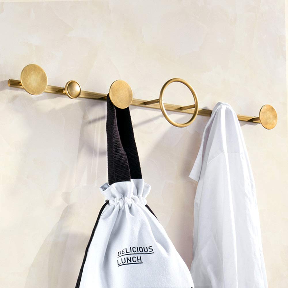 LYGXWJFC Wandgarderobe aus Messing mit 6 runden Haken. Stilvoller Hut- und Handtuchhalter Portemanteau für die Dekoration im Eingangsbereich – Gold-Finish