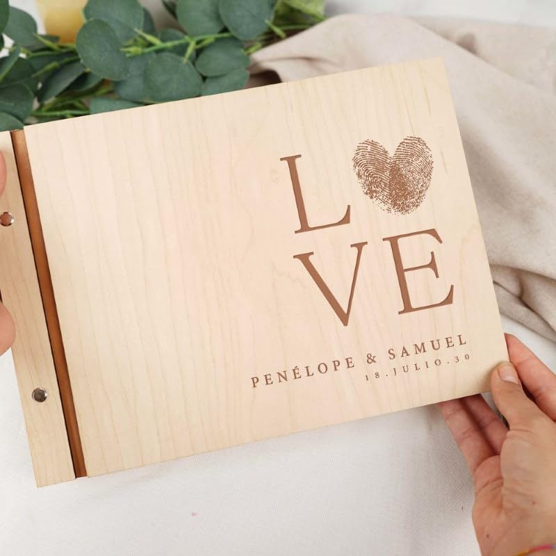 Libro de Invitados Bodas Personalizado | Libro de visitas Boda de Madera | Álbum de Firmas para Bodas Personalizado | Libro Aniversario Boda | Álbum de Fotos Scrapbook de Madera Love