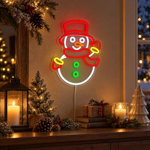 Image of Christmas Neon Signs for Wall Decor Snowman Neon Light Christmas LED Sign USB Dimmable Light Sign for Party Xmas Decor Presents