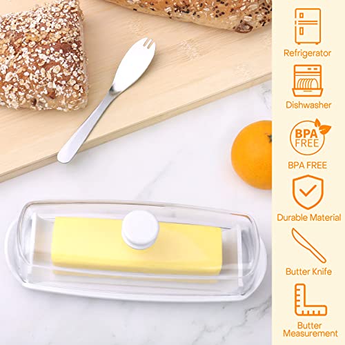2 Pack Butter Dish with Lid and Knife, Magnetic Butter Keeper, Easy Knife, Plastic Box, Dishwasher Safe, Suitable for All Butter in The Kitchen (Clear) - Thumbnail 4