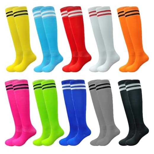 10 Pairs Kids Soccer Socks Stretchy Knee High Tube Colorful Football Athletic Team Socks for Boys Girls (9-12 Years Old)