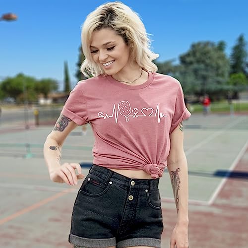 Pickleball Shirts Women Funny Tees for Pickleball Lovers Heartbeat Graphic Short Sleeve T-Shirt Tops3