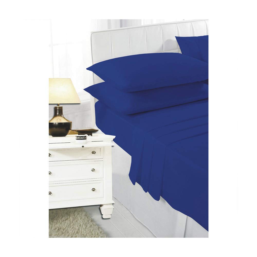 De Lavish Polycotton Sheet Set SuperKing Size Bed Plain Dyed Bedding Set Includes 1 Fitted Sheet + 1 Flat Sheet + 2 Pillowcases, Royal Blue