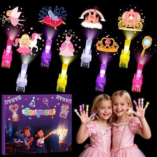 Sauyoza 36 Pcs Princess Party Favors LED Finger Lights for Girls, Glow in the Dark Birthday Party Supplies, Goodie Bag Stuffers Classroom Treasure Box Prizes
