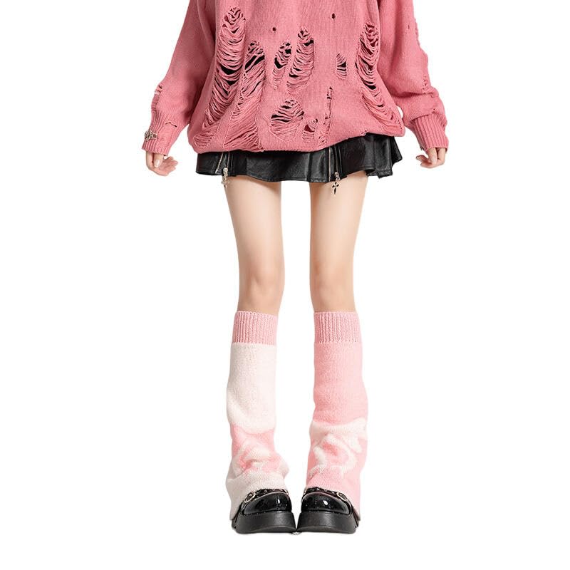 Image of WODECASA Girls Kawaii Leg Warmers Knitted Flared Leg Sleeves Goth Crochet Baggy Cuff Ankle Heap Socks
