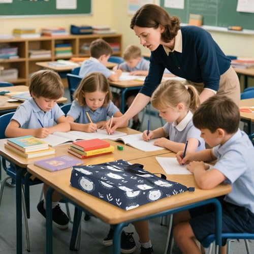 Decorative Kids Tote Bags for Kids Adults, Cartoon Cute White Bear Waterproof Library Shoulder Bag Handbag with Zipper for School Shopping Travel Rainbow tela para4