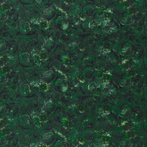 Mook Fabrics Empress's Secret Floral emerald green cotton fabric