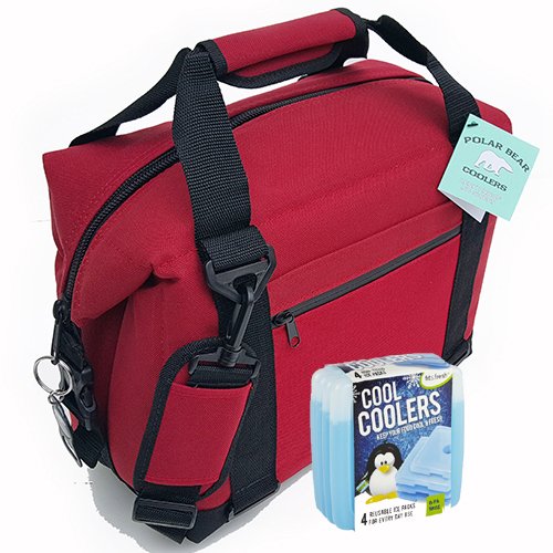 Polar Bear Coolers Nylon Series Soft Cooler Tote Size 12 Pack Red & Fit & Fresh Cool Coolers Slim Ice 4-Pack (Bundle)