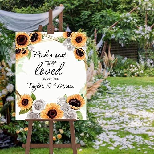 Letrero de boda de girasol y rosas personalizado rectangular de 18x24 pulgadas 2
