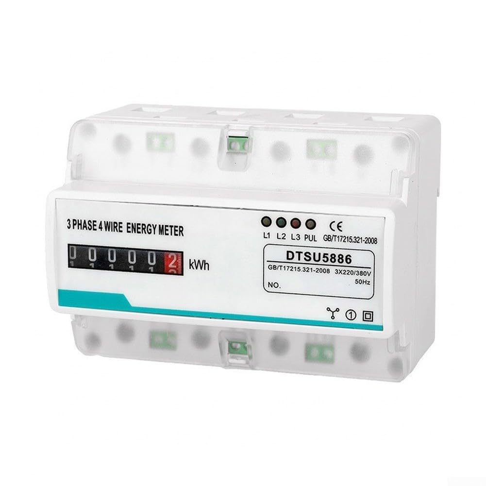 Contador trifásico de 4 conductores 100 A 220/380 V clase 1.0 | Clase de precisión 1.0, indicador de contador de rodillos, ABS ignífugo, medición bidireccional, montaje en carril de 35 mm