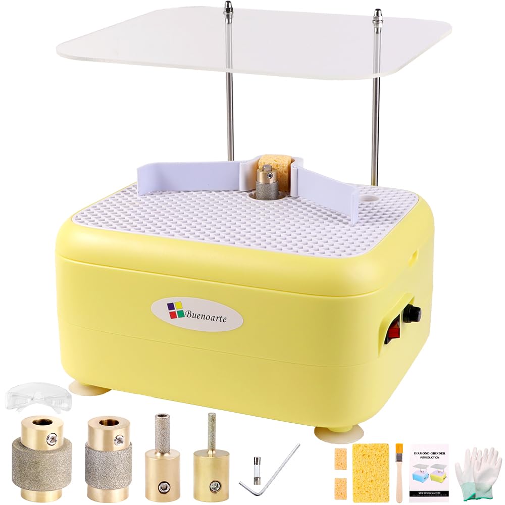 Molinillo de Vidrio Manchado Molinillo de Vidrio y cerámico y otros materiales, Mini kit de Herramientas de molienda pulido DIY (Yellow-220v)