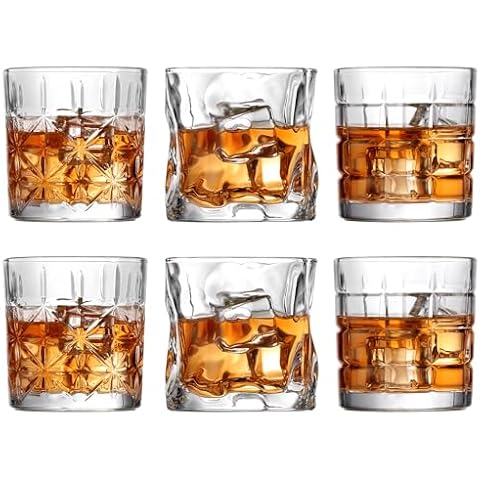 ELIXIR GLASSWARE Old Fashioned Whiskey Glasses Set - Premium Set of 6-9 OZ (266ml) Crystal Tumblers with Unique Designs - Bourbon Scotch Glass for Men - Bar Glasses Set - Clear Cover