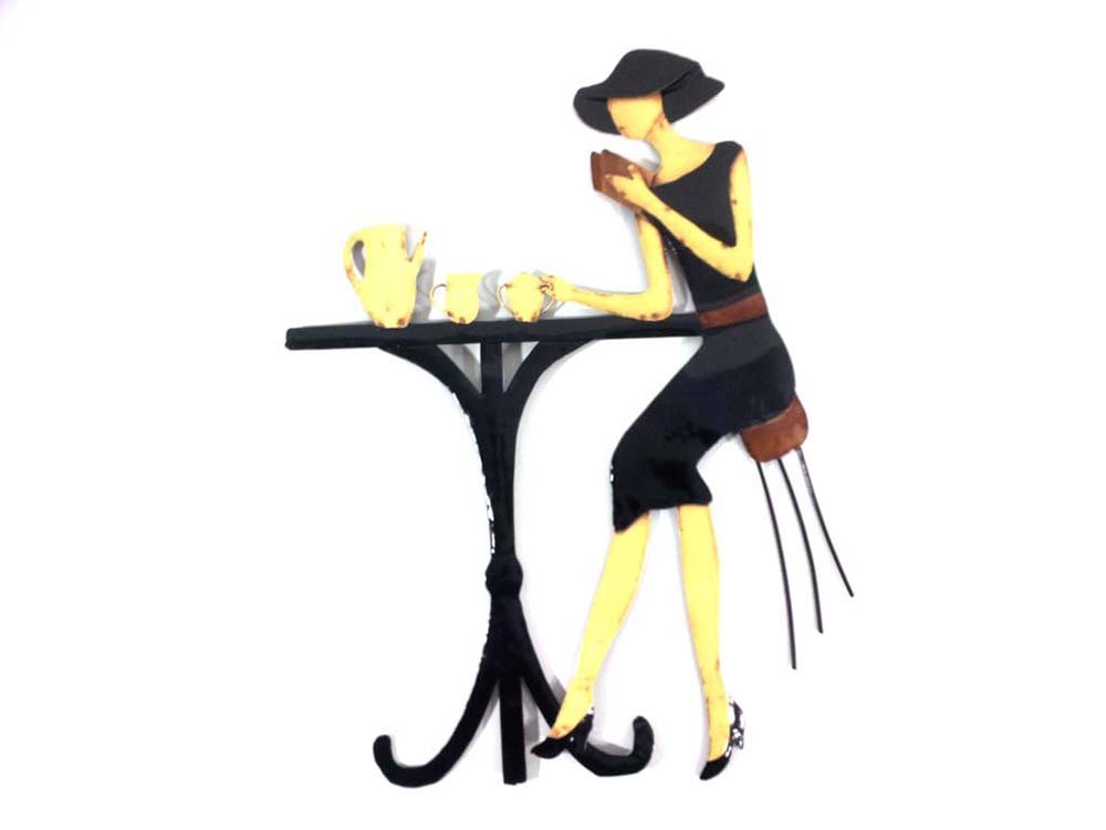 BWA New Contemporary Metal Wall Art Picture Or Sculpture – Paris Lady Café Bistro Scene
