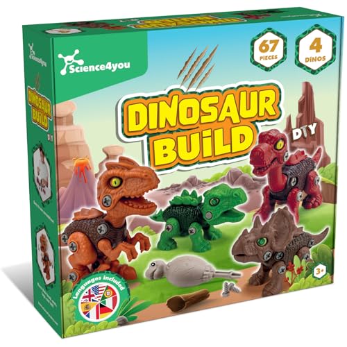 Science4you Dinosaurios Juguetes 4 en 1 – Dinosaur Build, Juguete Dinosaurios para Niños con 4 Dinosaurios, 67 Piezas, Juguete Construcción Montar Desmontar, 3 4 5+ Años