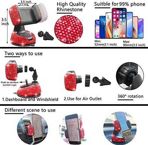 Image of NBTEPEM 27 PCs Red Bling Car Accessories Set for Women, Steering Wheel Covers Universal Fit 15 Inch, Bling License Plate Frame, Bling Phone Holder, Bling Car Coasters (Red Diamond)