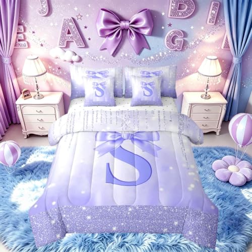 Feelyou Purple Bowknot Comforter Set with Sheets 7 Piece Full Size