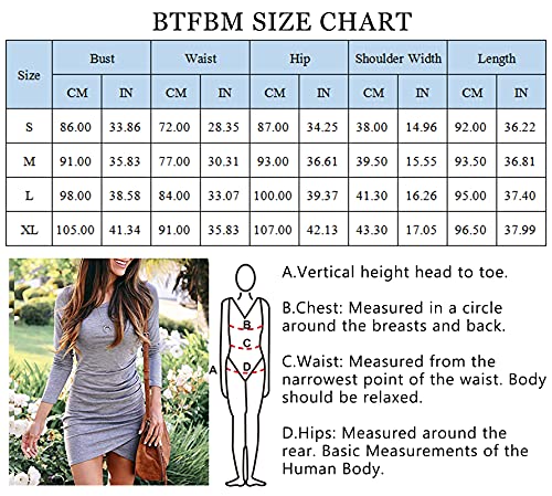 Btfbm Women Fashion Ruched Elegant Bodycon Long Sleeve Wrap Front Solid Color Casual Basic Fitted Short Dress (Grey, Small) #TOP3